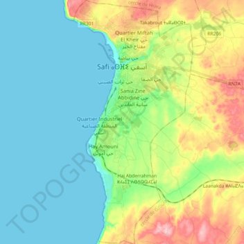 Topografische Karte Paschalik Safi, Höhe, Relief