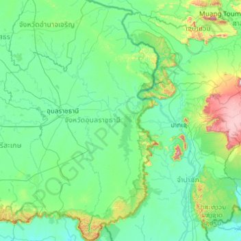 Topografische Karte จังหวัดอุบลราชธานี, Höhe, Relief