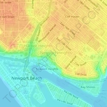 Topografische Karte Newport Heights, Höhe, Relief