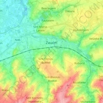 Topografische Karte Zwalin, Höhe, Relief