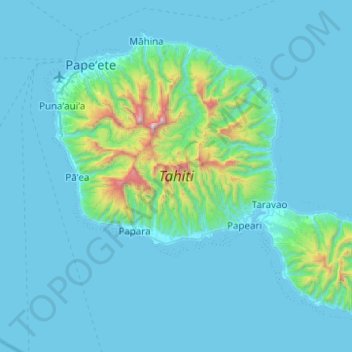 Topografische Karte Tahiti, Höhe, Relief