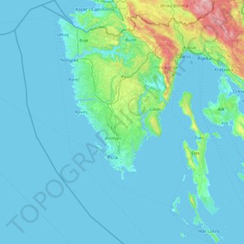 Topografische Karte Comitat d'Istrie, Höhe, Relief