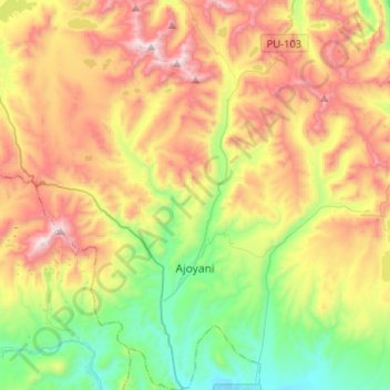Topografische Karte Ajoyani, Höhe, Relief