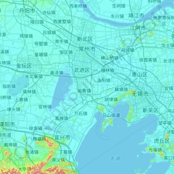 Topografische Karte Changzhou City, Höhe, Relief