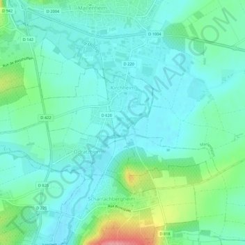 Topografische Karte Kirchheim, Höhe, Relief