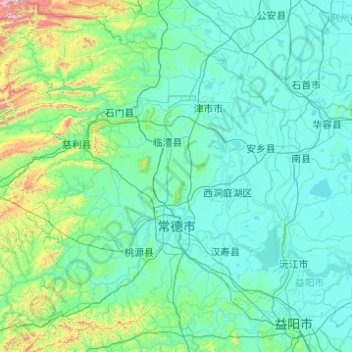 Topografische Karte Changde, Höhe, Relief