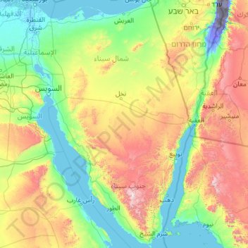 Topografische Karte Sinai Peninsula, Höhe, Relief