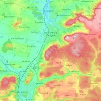 Topografische Karte Weißenburg in Bayern, Höhe, Relief