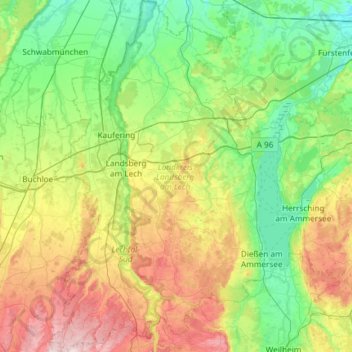 Topografische Karte Landkreis Landsberg am Lech, Höhe, Relief