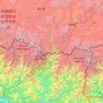 Topografische Karte Arun River, Höhe, Relief