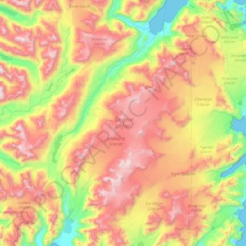 Topografische Karte Sargent Icefield, Höhe, Relief