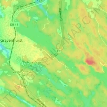 Topografische Karte Gravenhurst, Höhe, Relief