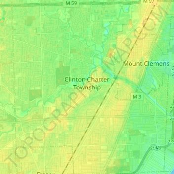Topografische Karte Clinton Charter Township, Höhe, Relief