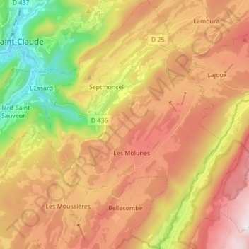 Topografische Karte Septmoncel les Molunes, Höhe, Relief