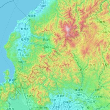 Topografische Karte Präfektur Fukui, Höhe, Relief