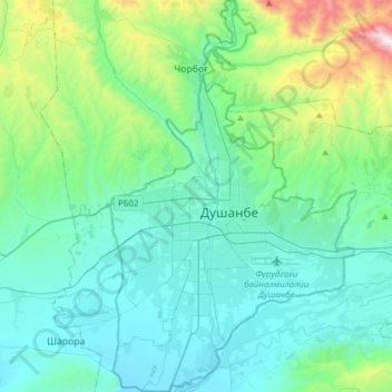 Topografische Karte Duschanbe, Höhe, Relief