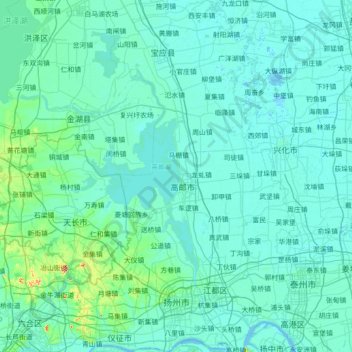 Topografische Karte Yangzhou City, Höhe, Relief