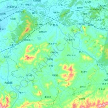 Topografische Karte 六都乡, Höhe, Relief