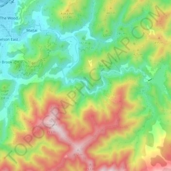 Topografische Karte Maitai River, Höhe, Relief