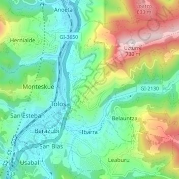 Topografische Karte Ibarra, Höhe, Relief