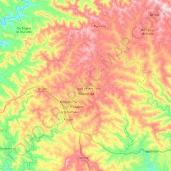Topografische Karte Maravilha, Höhe, Relief