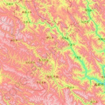 Topografische Karte Riwoqê County, Höhe, Relief