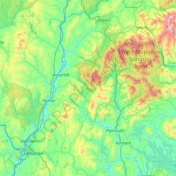 Topografische Karte Grafton County, Höhe, Relief