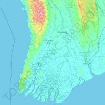 Topografische Karte Irawadi-Region, Höhe, Relief