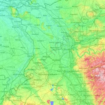 Topografische Karte Niederrhein, Höhe, Relief