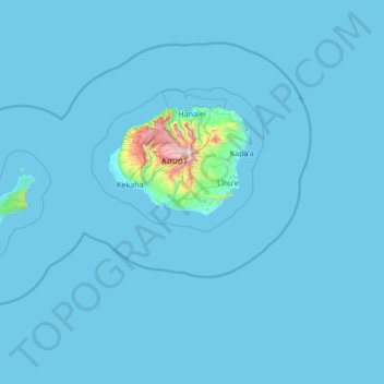 Topografische Karte Kauaʻi County, Höhe, Relief
