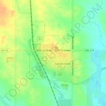 Topografische Karte Hills, Höhe, Relief