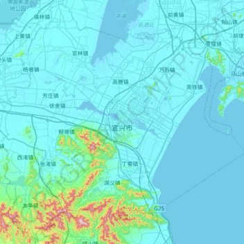 Topografische Karte Yixing, Höhe, Relief