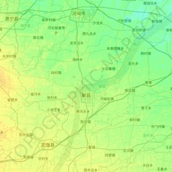 Topografische Karte Xian County, Höhe, Relief