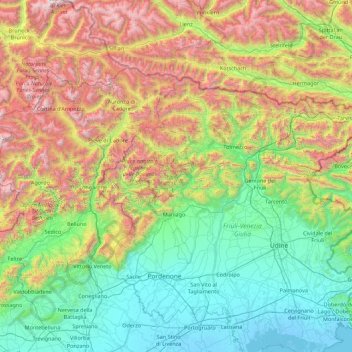 Topografische Karte Alpi Carniche, Höhe, Relief