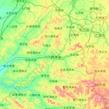 Topografische Karte Xifeng County, Höhe, Relief
