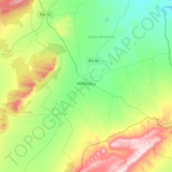 Topografische Karte Meskiana, Höhe, Relief