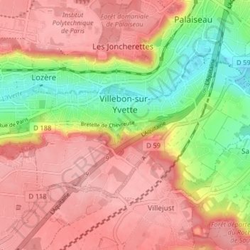 Topografische Karte Villebon-sur-Yvette, Höhe, Relief