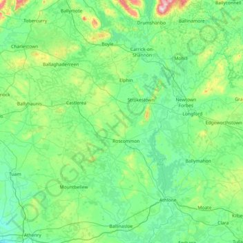 Topografische Karte County Roscommon, Höhe, Relief