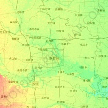 Topografische Karte 新蔡县, Höhe, Relief