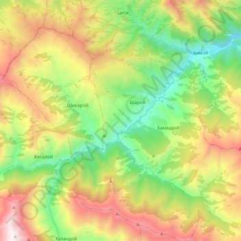 Topografische Karte Шаройское сельское поселение, Höhe, Relief