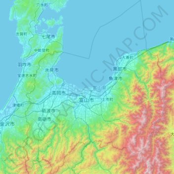 Topografische Karte Präfektur Toyama, Höhe, Relief