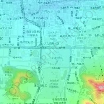 Topografische Karte 趵突泉街道, Höhe, Relief