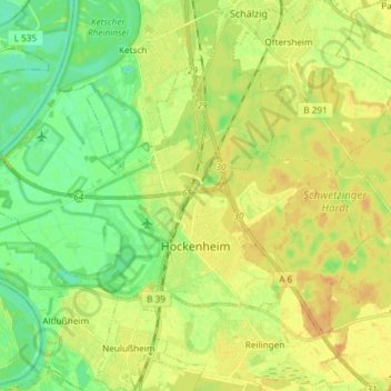 Topografische Karte Hockenheim, Höhe, Relief