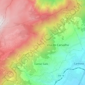Topografische Karte Cantar-Galo e Vila do Carvalho, Höhe, Relief