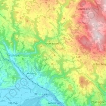 Topografische Karte Gramastetten, Höhe, Relief