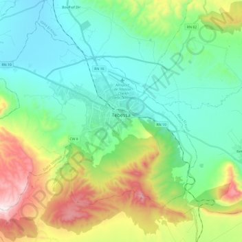 Topografische Karte Tébessa, Höhe, Relief