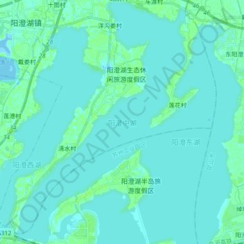 Topografische Karte Middle Yangcheng Lake, Höhe, Relief