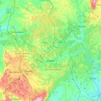 Topografische Karte Ourém, Höhe, Relief