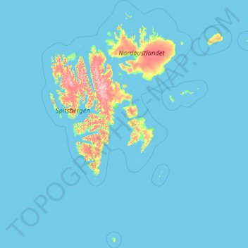 Topografische Karte Spitzbergen, Höhe, Relief