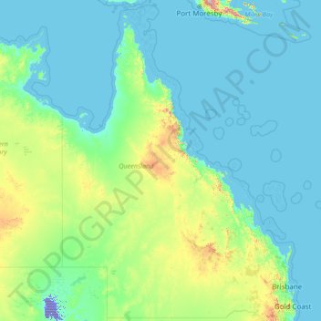 Topografische Karte Queensland, Höhe, Relief